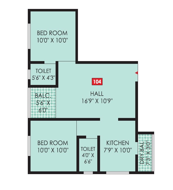 Floor plan of 2 BHK 608 Sq. Ft. Apartment in Siddhi Avenue, Pune