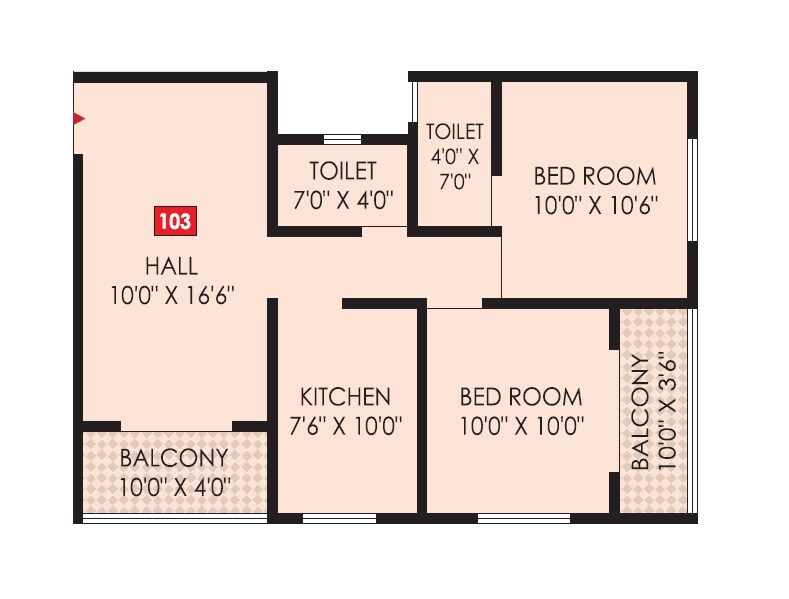 Floor plan of 2 BHK 662 Sq. Ft. Apartment in Siddhi Avenue, Pune