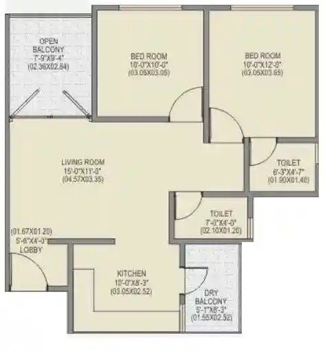 Floor plan of 2 BHK 793 Sq. Ft. Apartment in Siddhi Nisarg, Pune