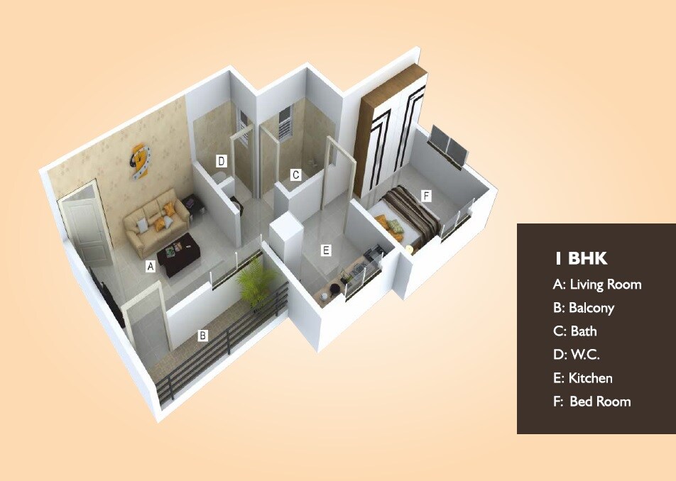 Floor plan of 1 BHK 500 Sq. Ft. Apartment in Siddhivinayak Aura Talegaon Dabhade, Pune