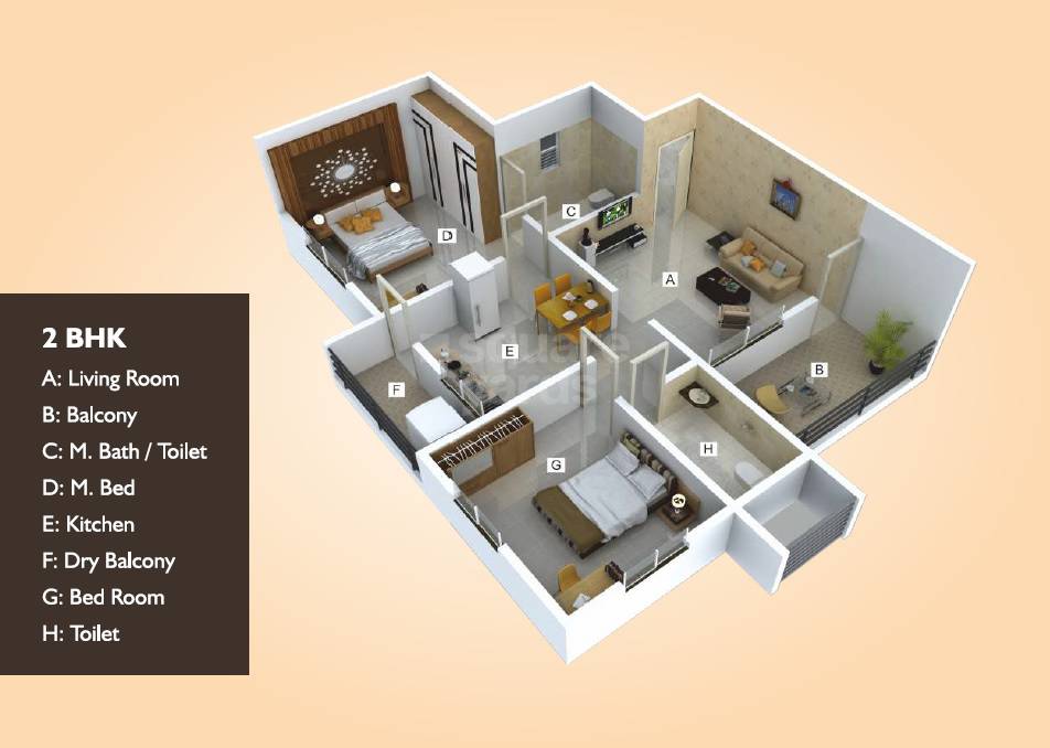 Floor plan of 2 BHK 750 Sq. Ft. Apartment in Siddhivinayak Aura Talegaon Dabhade, Pune