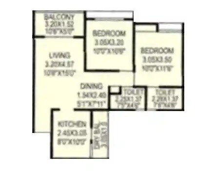 Floor plan of 2 BHK 712 Sq. Ft. Apartment in Siddhivinayak Eternity Towers, Pune