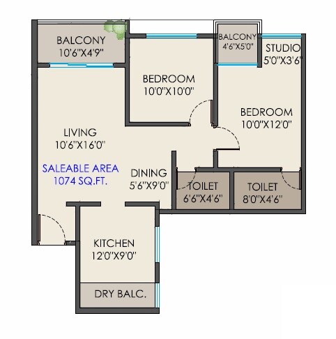 Floor plan of 2 BHK 749 Sq. Ft. Apartment in Siddhivinayak Magnus Parkway, Pune