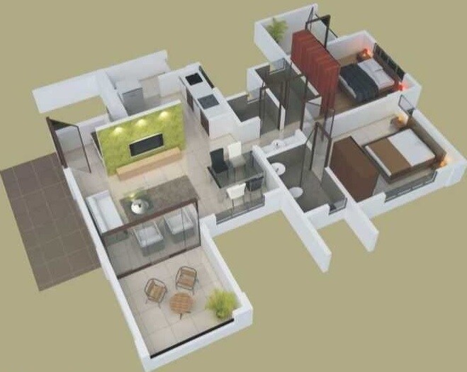 Floor plan of 2 BHK 1008 Sq. Ft. Apartment in Siddhivinayak Moraya Residency, Pune
