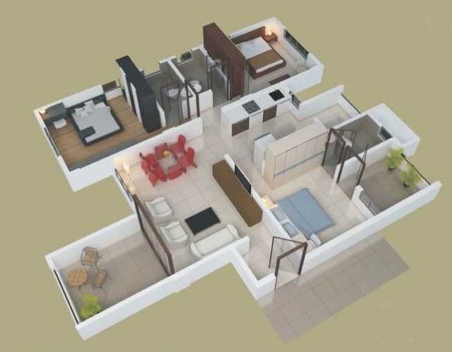 Floor plan of 3 BHK 1334 Sq. Ft. Apartment in Siddhivinayak Moraya Residency, Pune