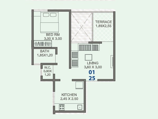 Floor plan of 1 BHK 557 Sq. Ft. Apartment in Siddhivinayak Nest, Pune