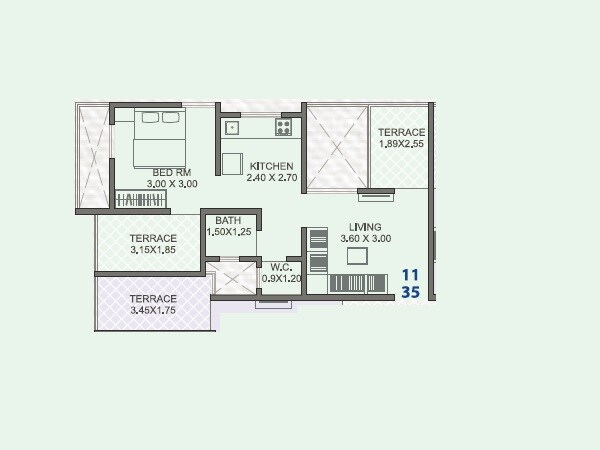 Floor plan of 1 BHK 612 Sq. Ft. Apartment in Siddhivinayak Nest, Pune