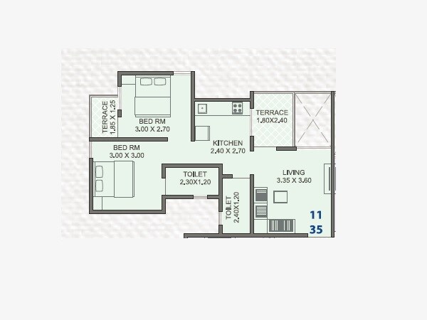 Floor plan of 2 BHK 750 Sq. Ft. Apartment in Siddhivinayak Nest, Pune