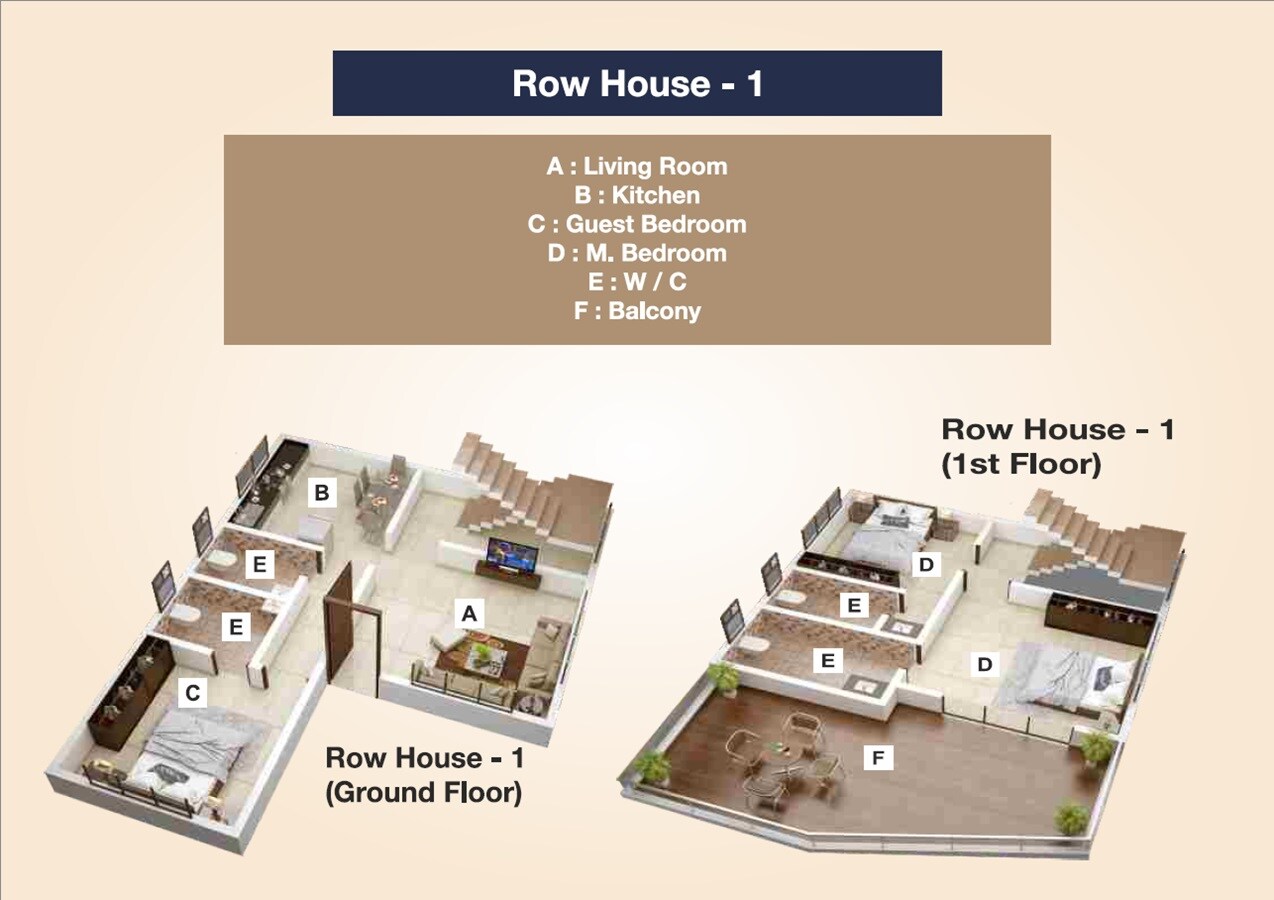 Floor plan of 3 BHK 1042 Sq. Ft. Row House in Siddhivinayak Rigel, Pune