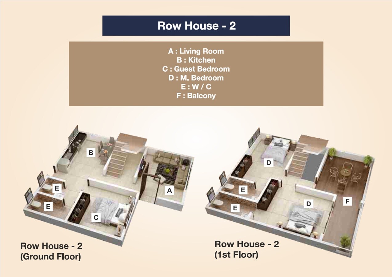 Floor plan of 3 BHK 973 Sq. Ft. Row House in Siddhivinayak Rigel, Pune