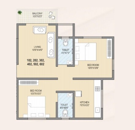 Floor plan of 2 BHK 572 Sq. Ft. Apartment in Siddhivinayak Shree Ganesha Heights, Pune