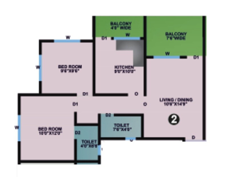 Floor plan of 2 BHK 648 Sq. Ft. Apartment in Siddhivinayak Shri Swami Samarth Complex, Pune