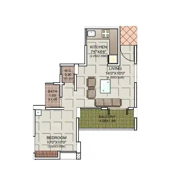 Floor plan of 1 BHK 385 Sq. Ft. Apartment in Siddhivinayak Shubh Aarambh, Pune