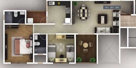 Floor plan of 1 BHK 596 Sq. Ft. Apartment in Siddhivinayak Vision Boulevard, Pune