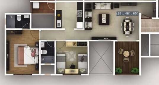Floor plan of 2 BHK 633 Sq. Ft. Apartment in Siddhivinayak Vision Boulevard, Pune