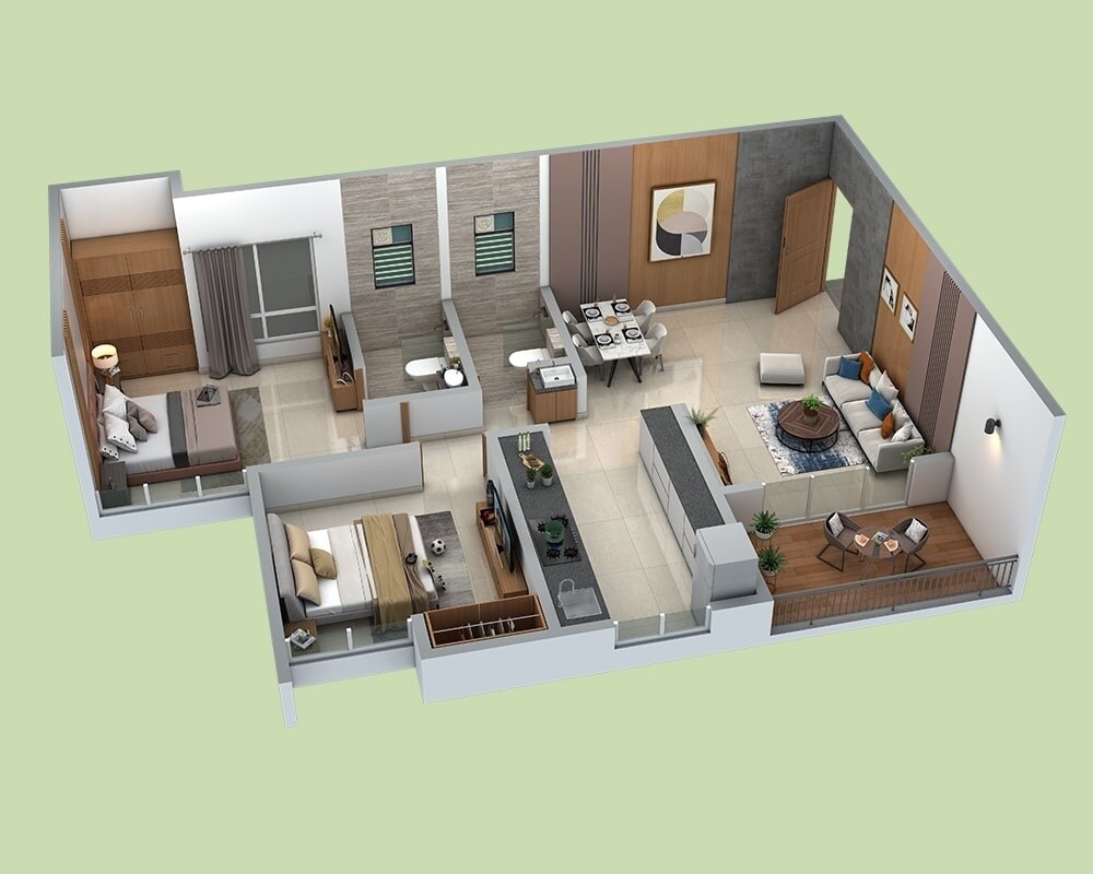 Floor plan of 2 BHK 741 Sq. Ft. Apartment in Siddhivinayak Vision Exotica, Pune