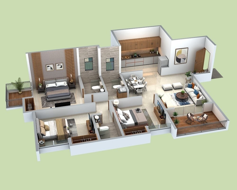 Floor plan of 3 BHK 1029 Sq. Ft. Apartment in Siddhivinayak Vision Exotica, Pune