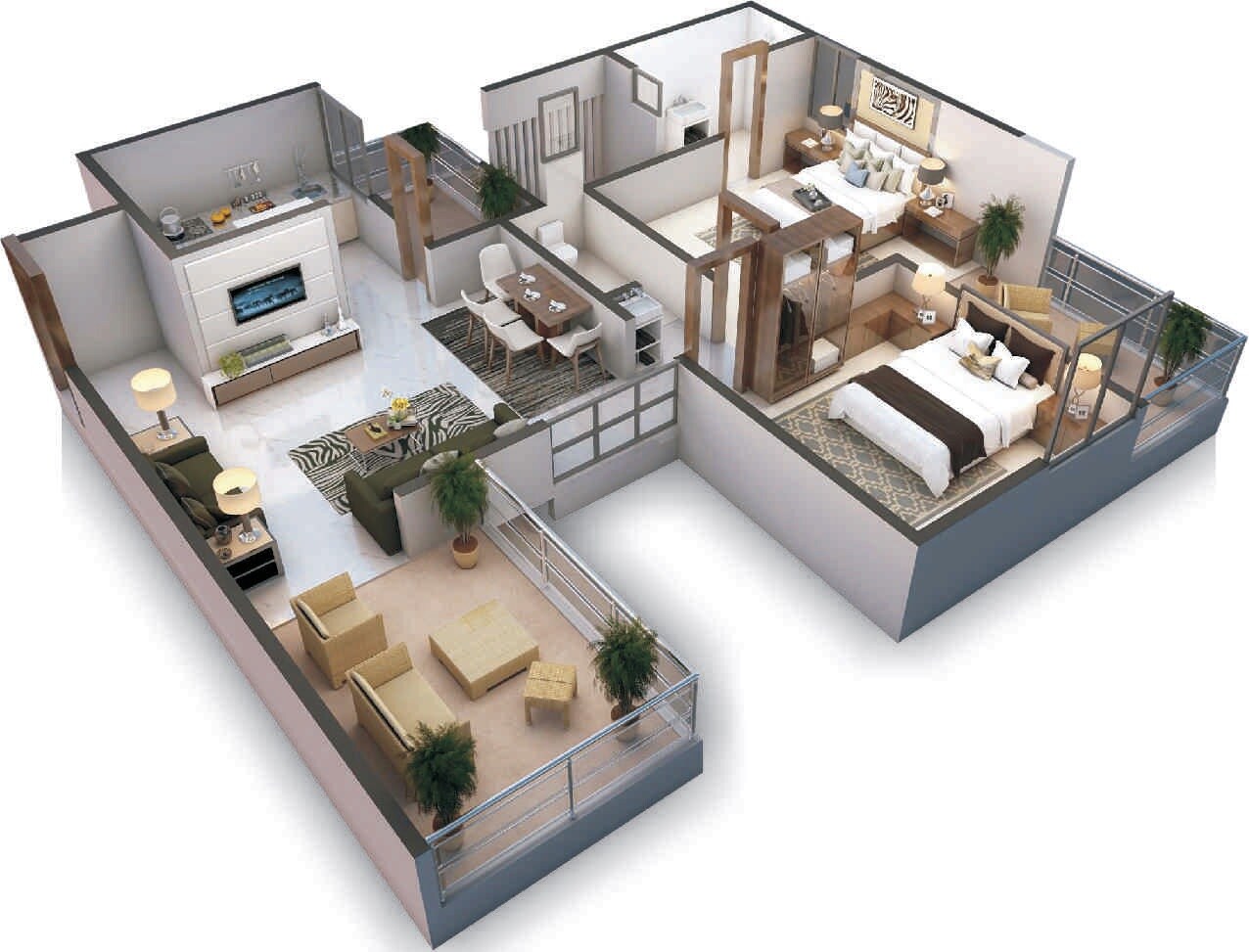 Floor plan of 2 BHK 670 Sq. Ft. Apartment in Sigma Aventino, Pune