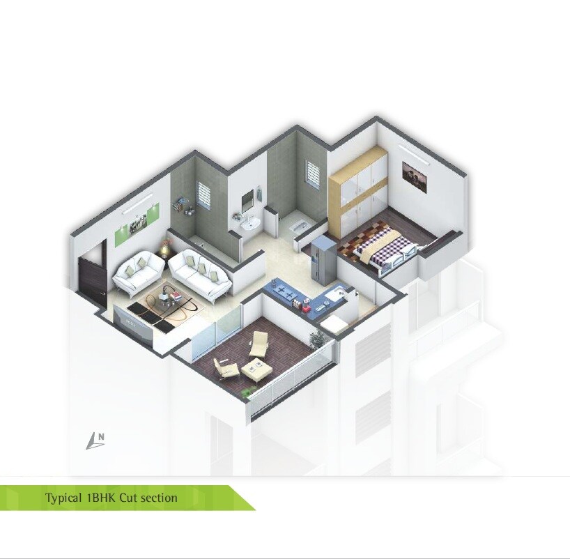 Floor plan of 1 BHK 307 Sq. Ft. Apartment in Sigma Centuria, Pune