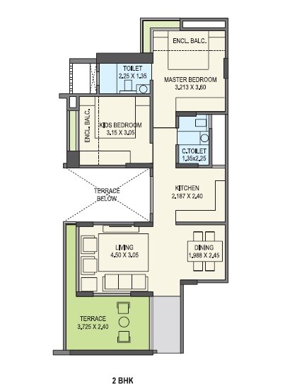 Floor plan of 2 BHK 576 Sq. Ft. Apartment in Sigma One Courtyard One, Pune