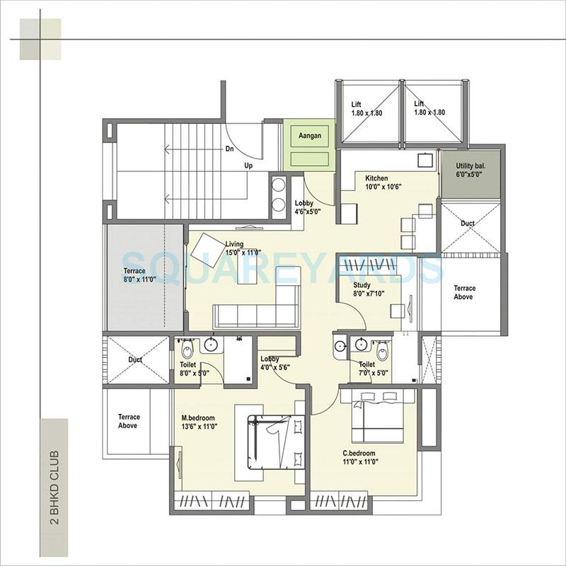 Floor plan of 2 BHK 1144 Sq. Ft. Apartment in Sigma One Grand Stand, Pune