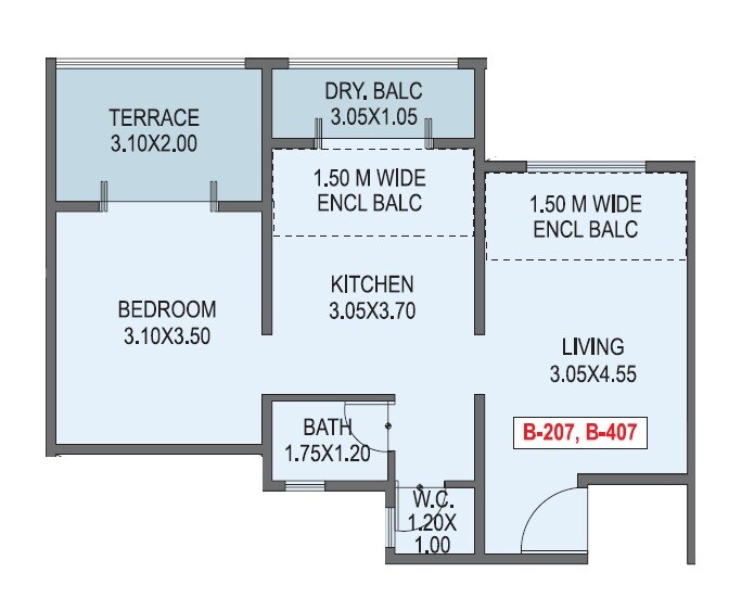 Floor plan of 1 BHK 394 Sq. Ft. Apartment in Sigma One La Cabana, Pune