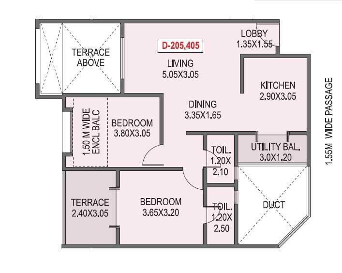 Floor plan of 2 BHK 590 Sq. Ft. Apartment in Sigma One La Cabana, Pune
