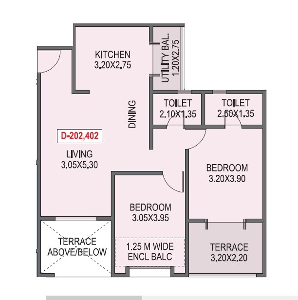 Floor plan of 2 BHK 737 Sq. Ft. Apartment in Sigma One La Cabana, Pune
