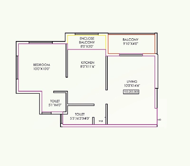 Floor plan of 1 BHK 476 Sq. Ft. Apartment in Signature Space, Pune