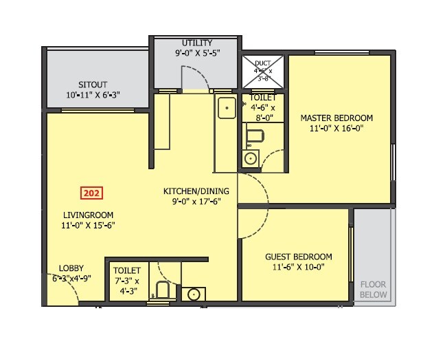 Floor plan of 2 BHK 932 Sq. Ft. Apartment in Signet Arohini CHS, Pune