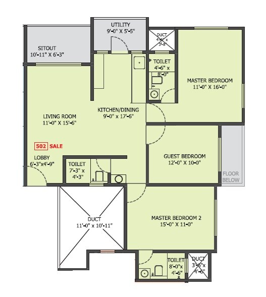 Floor plan of 3 BHK 1148 Sq. Ft. Apartment in Signet Arohini CHS, Pune
