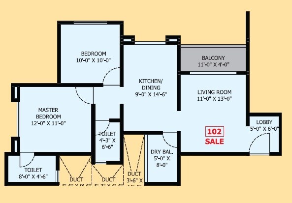 Floor plan of 2 BHK 752 Sq. Ft. Apartment in Signet Yogeshwar CHS, Pune