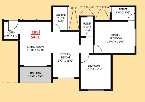 Floor plan of 2 BHK 892 Sq. Ft. Apartment in Signet Yogeshwar CHS, Pune