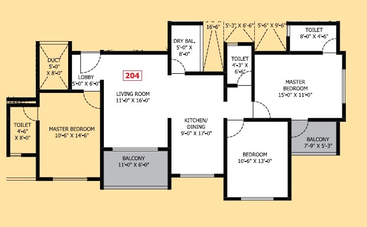 Floor plan of 3 BHK 1153 Sq. Ft. Apartment in Signet Yogeshwar CHS, Pune