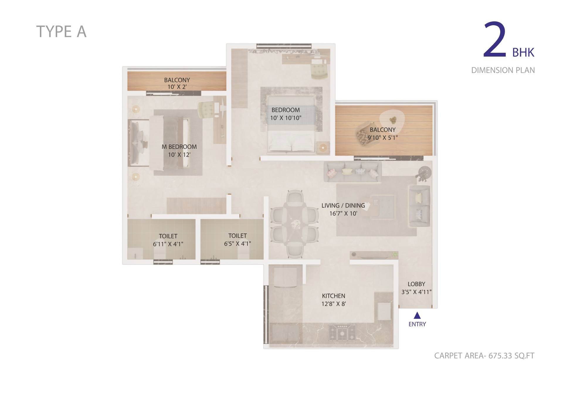 Floor plan of 2 BHK 675 Sq. Ft. Apartment in Silver Galaxy, Pune