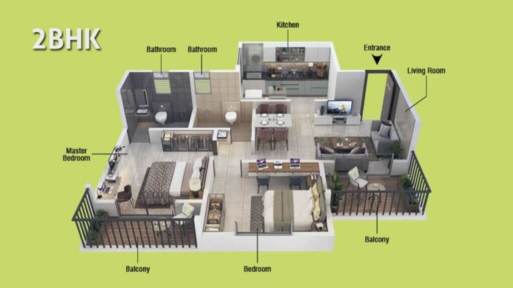 Floor plan of 2 BHK 884 Sq. Ft. Apartment in Silver Gardenia, Pune