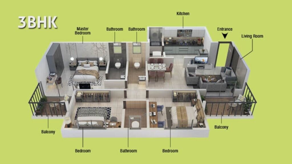 Floor plan of 3 BHK 1156 Sq. Ft. Apartment in Silver Gardenia, Pune