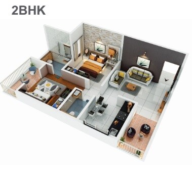 Floor plan of 2 BHK 560 Sq. Ft. Apartment in Silver Homes, Pune