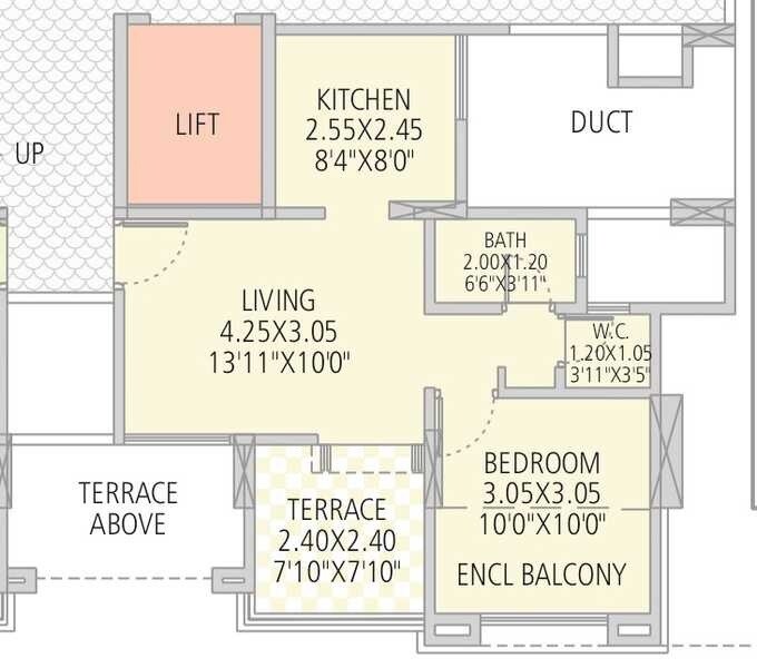 Floor plan of 1 BHK Apartment - 303 sq. ft. in Silver Land Residency Phase 1, Pune
