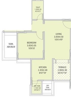 Floor plan of 1 BHK Apartment - 377 sq. ft. in Silver Land Residency Phase 1, Pune