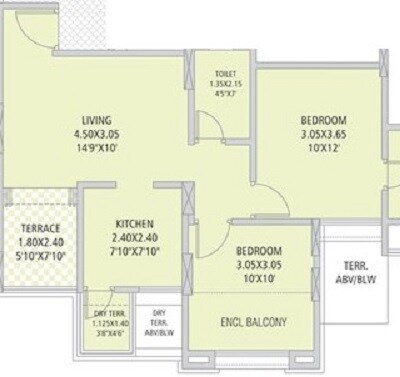 Floor plan of 1 BHK Apartment - 468 sq. ft. in Silver Land Residency Phase 1, Pune