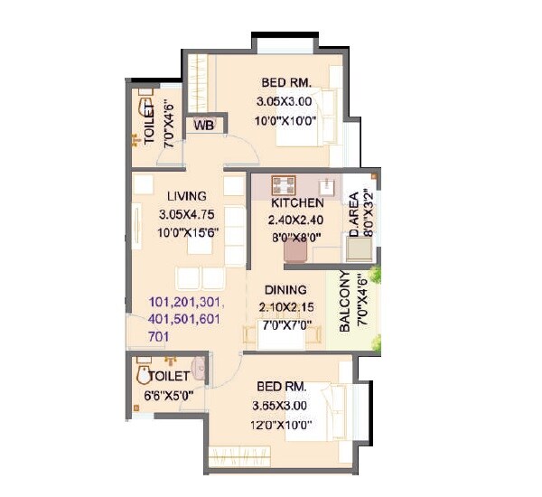 Floor plan of 2 BHK 668 Sq. Ft. Apartment in Silver Orchid, Pune