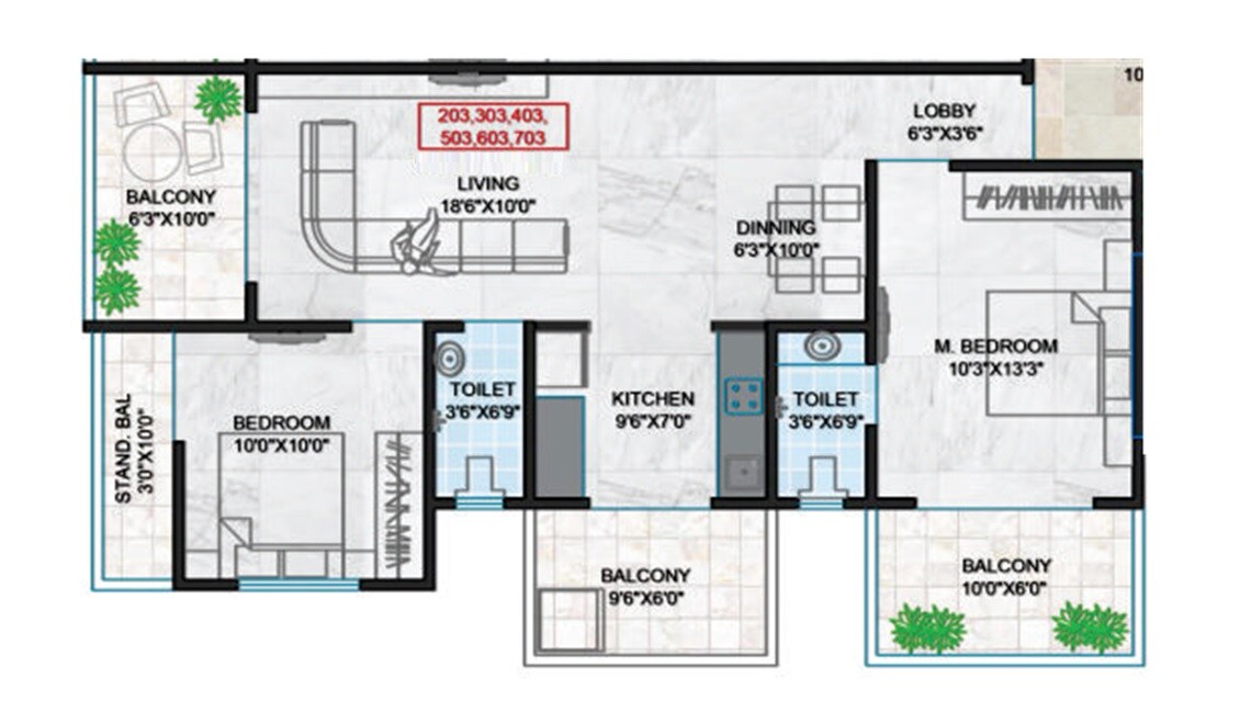 Floor plan of 2 BHK 846 Sq. Ft. Apartment in Silver Paradise Pimple Gurav, Pune