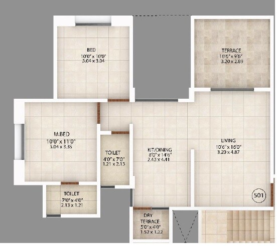 Floor plan of 2 BHK 676 Sq. Ft. Apartment in Silver Park Phase 1, Pune