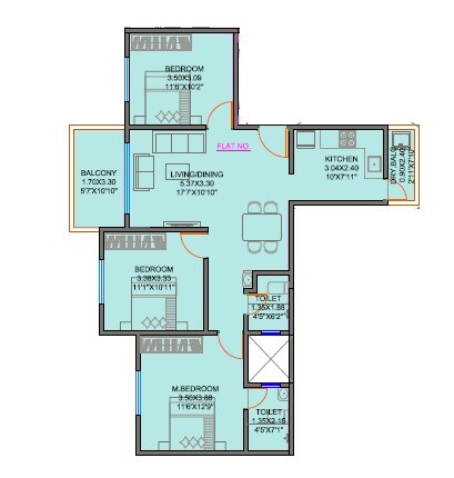 3 BHK 825 Sq. Ft. Apartment