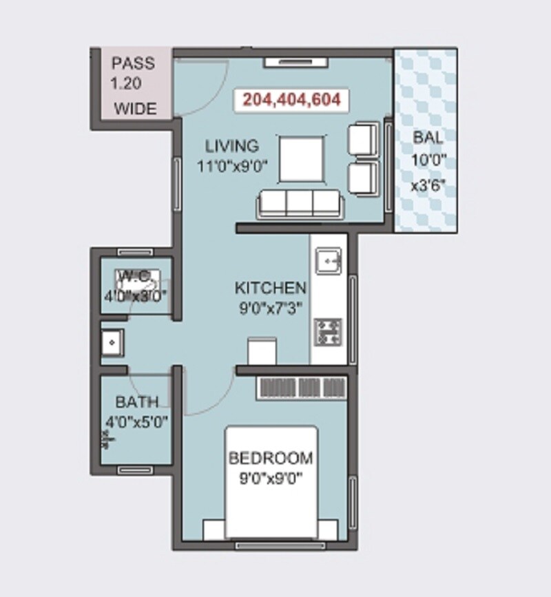 Floor plan of 1 BHK Apartment - 330 sq. ft. in Silver Silka Residency, Pune