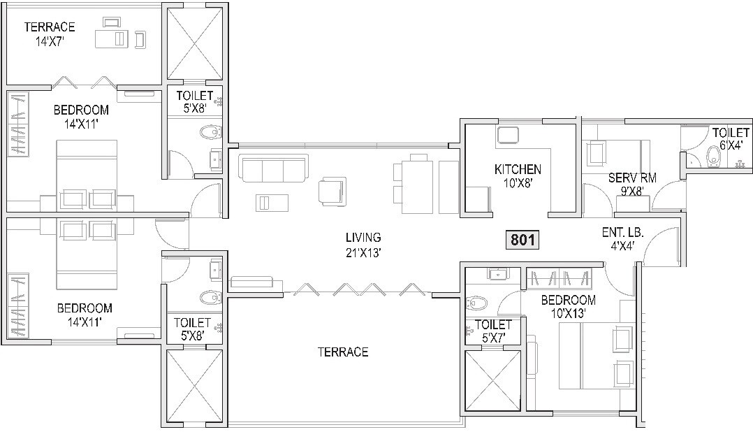 4 BHK 1850 Sq. Ft. Apartment
