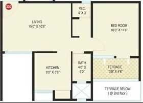 Floor plan of 1 BHK 606 Sq. Ft. Apartment in Six Wishes, Pune