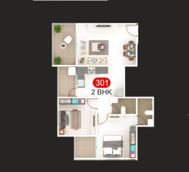 Floor plan of 2 BHK 720 Sq. Ft. Apartment in SK Shiny Gold, Pune