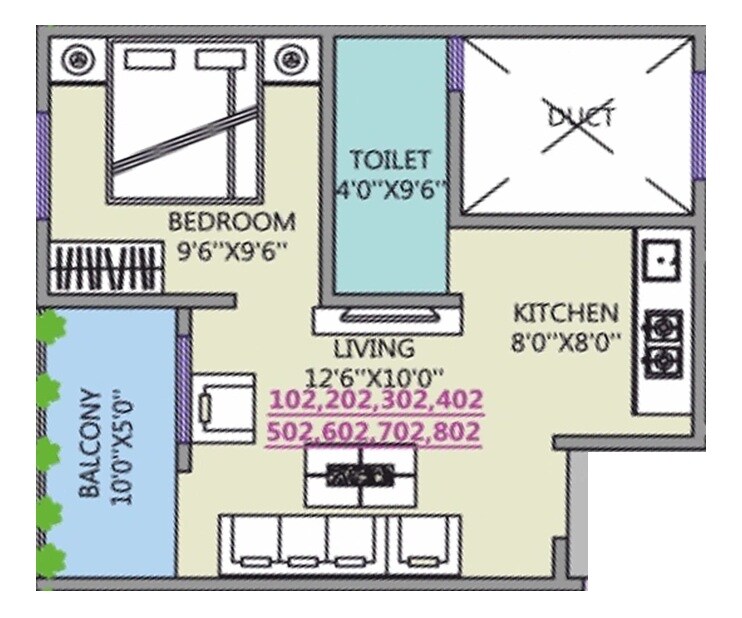 Floor plan of 1 BHK 353 Sq. Ft. Apartment in SK Sonai Heights, Pune